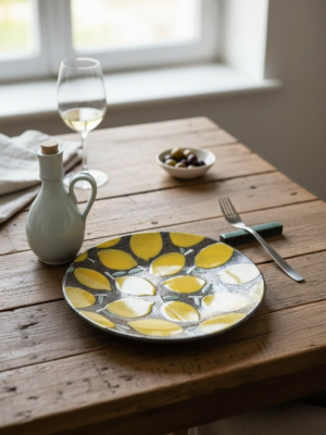 Piatto Gourmet in Pietra Lavica dell’Etna – Decoro "Limoni di Sicilia"